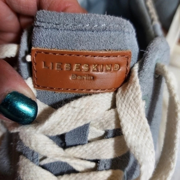 Liebeskind Berlin Gray Blue Suede Sneakers Snake Cuff Lace Up Pointed Toes - Picture 13 of 15